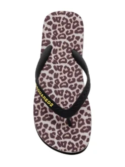 Animal Print Flip Flops With Logo Detail