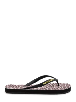 Animal Print Flip Flops With Logo Detail