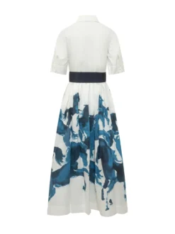 Art Print Belted Midi Dress
