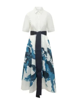 Art Print Belted Midi Dress