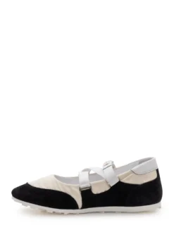 Ballet Flats with Double Strap and Contrast Panels