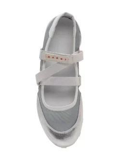 Ballet Flats with Double Strap and Mesh Insert