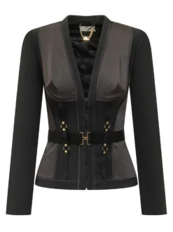 Belted Jacket with Deep Neckline