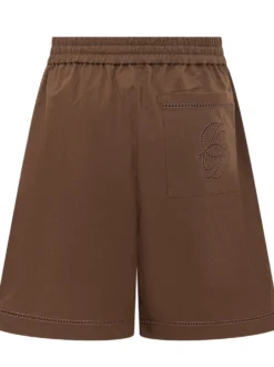 Brown Elasticated Shorts with Openwork Details