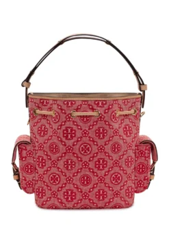 Bucket Bag with Monogram Pattern and Side Pockets