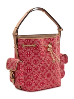Bucket Bag with Monogram Pattern and Side Pockets