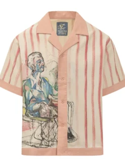 Camicia a Maniche Corte con Stampa e Righe