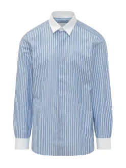 Camicia Classic Fit a Righe con Collo Classico