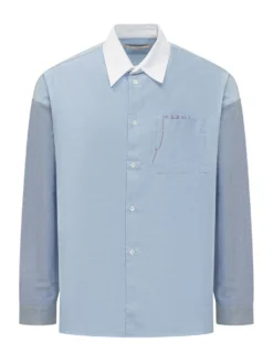 Camicia con Colletto a Contrasto e Tasca Applicata