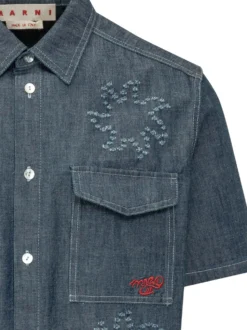 Camicia Denim con Tasche Applicate e Ricami
