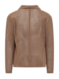Cardigan Traforato a Rete con Tasche