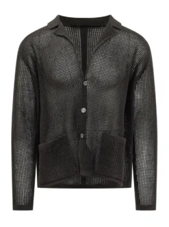 Cardigan Traforato a Rete con Tasche