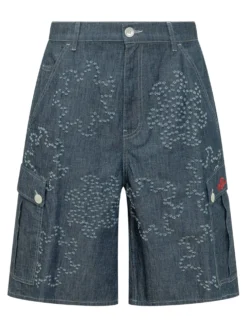 Cargo Bermuda Shorts with All-Over Graphic Pattern