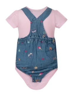 Chambray Embroidered Overall Bodysuit Set