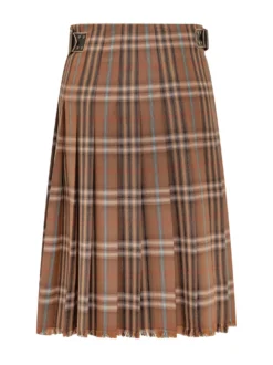 Checked Midi Skirt with Frayed Hem