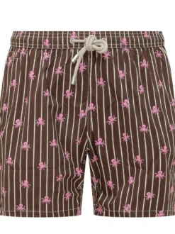 Costume da Bagno con Vita Elastica, Righe e Motivo Polpo