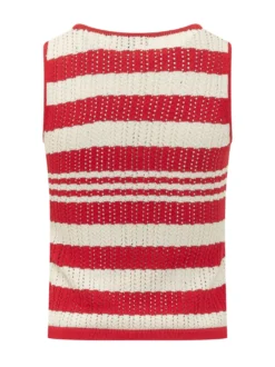 Cotton Tank Top with Striped Openwork Knit
