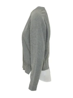 Crew Neck Knit Sweater with Shirt Insert