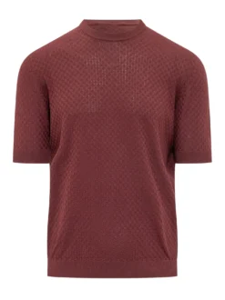 Crewneck Short Sleeve Knit Top with Geometric Pattern