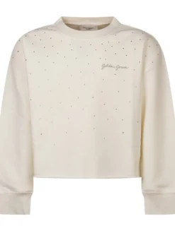 Crewneck Sweatshirt with Rhinestone Embellishments and Embroidered Logo