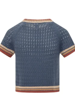 Crewneck Top with Openwork Knit