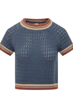 Crewneck Top with Openwork Knit