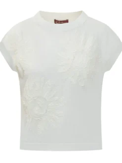 Crewneck T-Shirt with Floral Embroidery