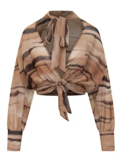 Cropped Blouse with Bow and Print