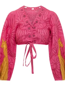 Cropped Blouse with Long Sleeves and Front Tie