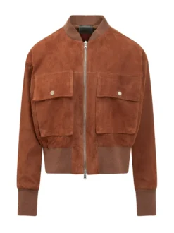 Cropped Bomber Jacket with Zip and Flap Pockets