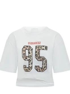 Cropped T-shirt with Animal Print Number