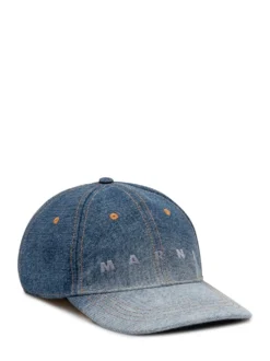 Denim Cap with Curved Visor and Embroidered Logo