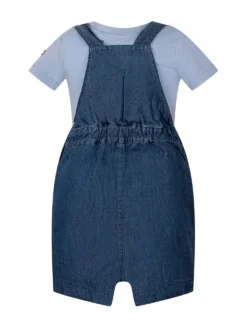 Denim Dungaree Romper Set with Embroidery