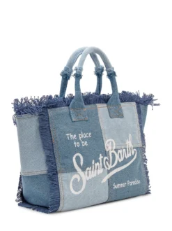 Denim Hand Bag with Fringed Details