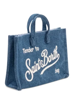 Denim Handbag with Printed Logo