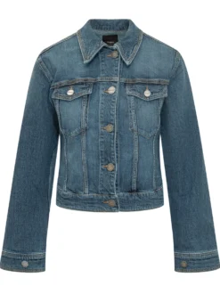 Denim Jacket with Collar and Pockets