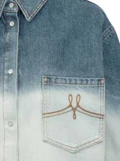 Denim Shirt with Patch Pockets and Faded Effect