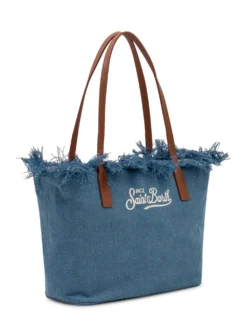 Denim Tote Bag City with Handles and Frayed Edge