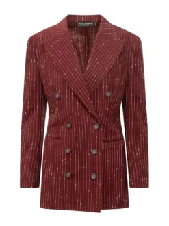 Double-Breasted Pinstripe Blazer with Peak Lapels