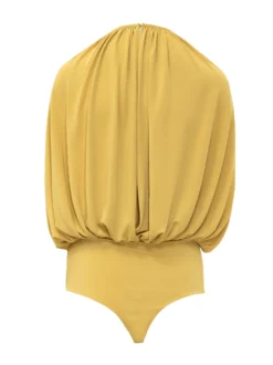 Draped Bodysuit with Wide Sleeves