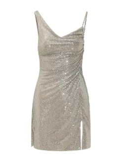 Draped Mini Dress with Rhinestones