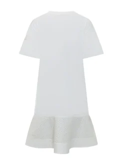 Dress with Short Sleeves and Eyelet Flounce Hem