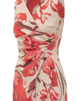Dress with V-Neck Draped Waist and Floral Pattern