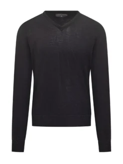 Filippo De Laurentiis Black Wool V-Neck Sweater