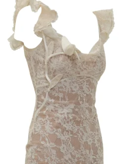 Floral Lace Maxi Dress with Ruffle Straps