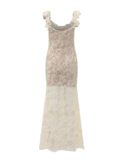 Floral Lace Maxi Dress with Ruffle Straps