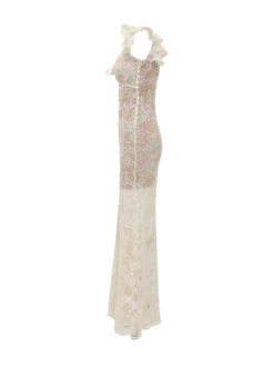 Floral Lace Maxi Dress with Ruffle Straps