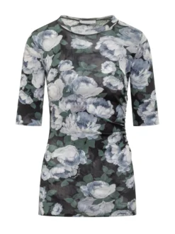 Floral Mesh Short-Sleeve Top