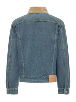 Giacca in Denim con Colletto in Velluto a Coste