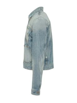 Giacca in Denim con Quattro Tasche e Bottoni